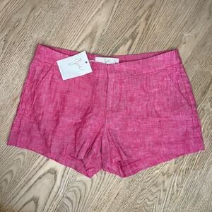 NWT Joie Merci 100% Linen Relaxed Fit Shorts Pink White Weave Women’s Size 0